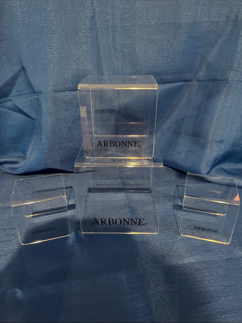 Arbonne Clear Acrylic Display Risers - Set of 4 - One 5” One 4” & Two 3”